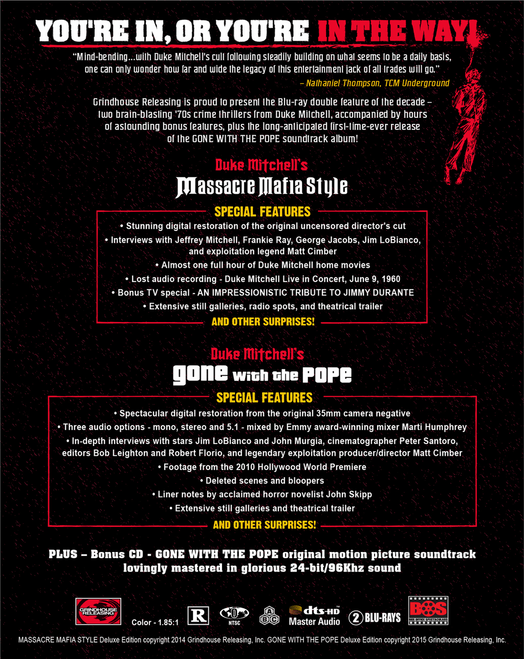 THE DUKE MITCHELL COLLECTION: MASSACRE MAFIA STYLE & GONE WITH THE POPE [DELUXE 3-DISC SET] (GRINDHOUSE RELEASING) (BLU-RAY+CD SOUNDTRACK)