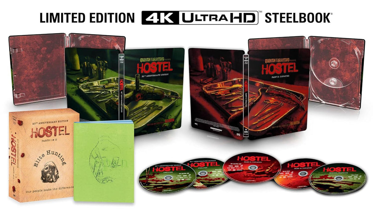 HOSTEL PARTS I & II [20TH ANNIVERSARY LIMITED EDITION STEELBOOK SET] (SCREAM FACTORY) (4K UHD)