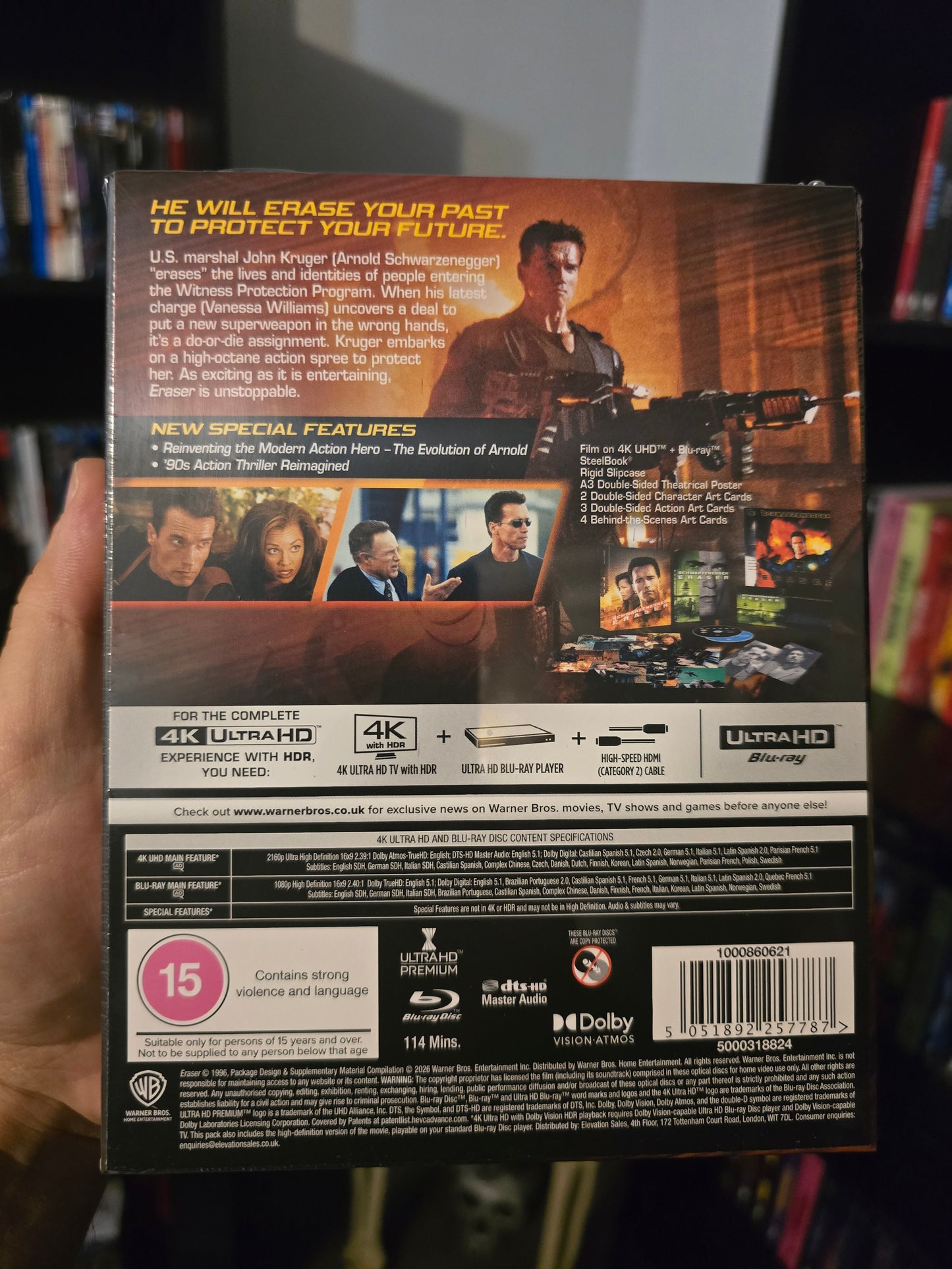 ERASER [LIMITED COLLECTOR'S EDTION STEELBOOK] (WARNER BROTHERS) (4K UHD+BLU-RAY REGION B) (UK IMPORT)
