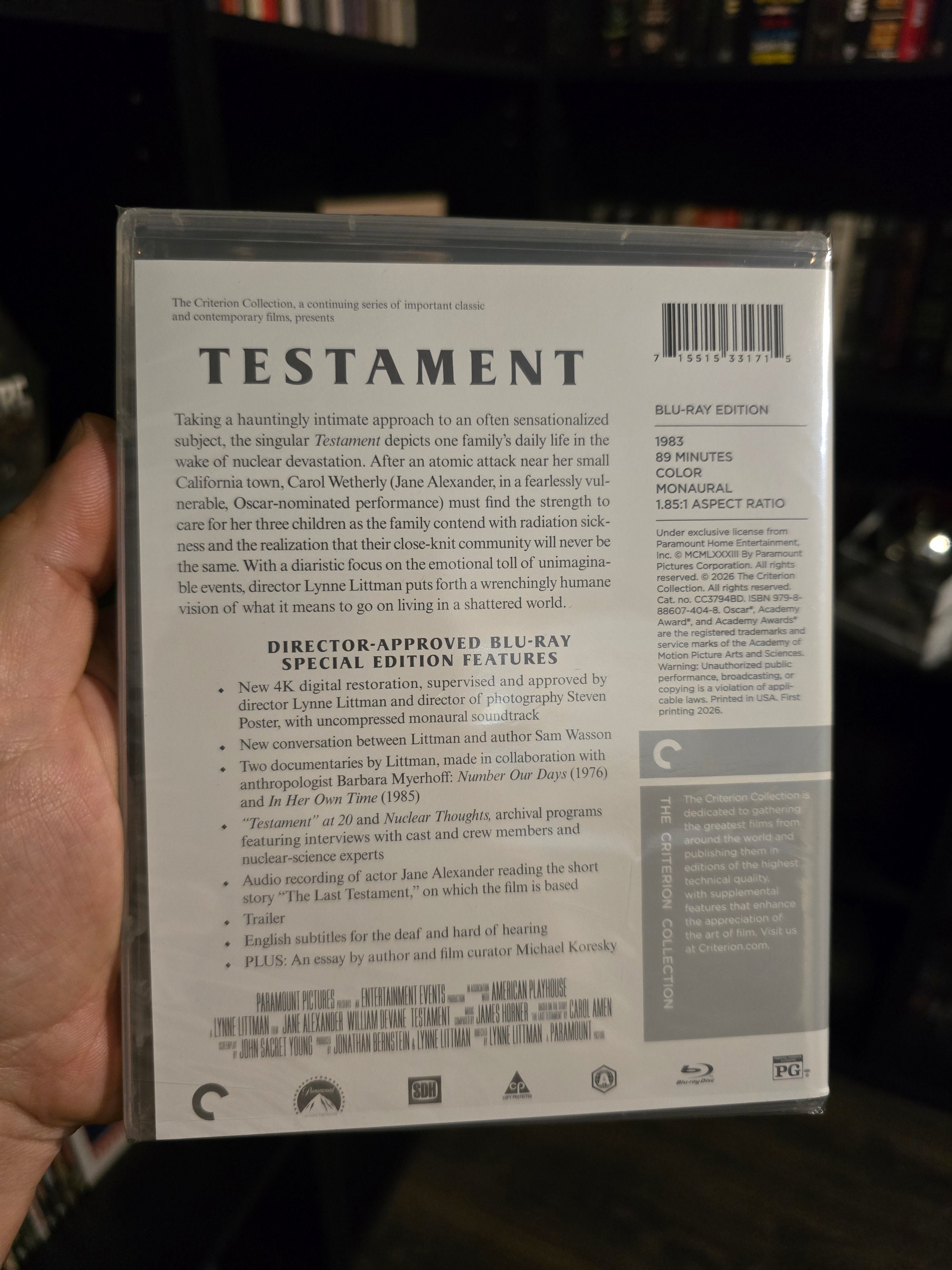 TESTAMENT (CRITERION COLLECTION) (BLU-RAY)